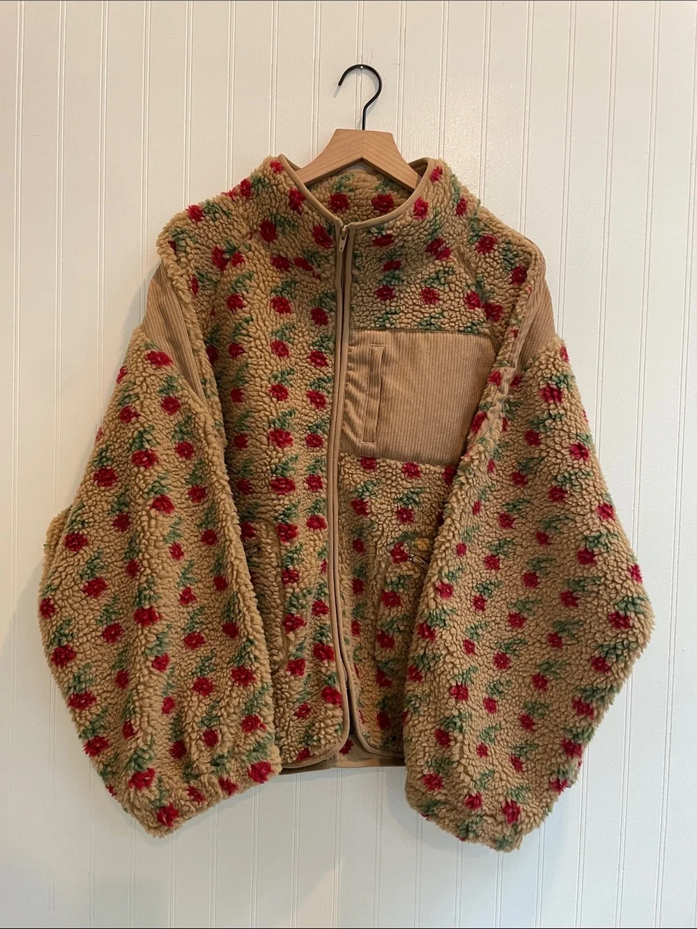 NEW IN Oversized Floral Print Sherpa Fleece Jacket Size XL ?